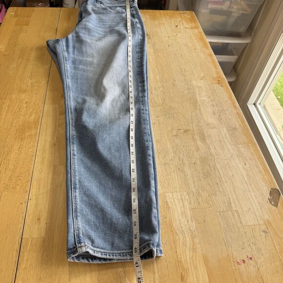 AE Stretch Mom Jeans Size 14 Long Medium Blue Wash Ripped High Waist Distressed - Picture 12 of 13